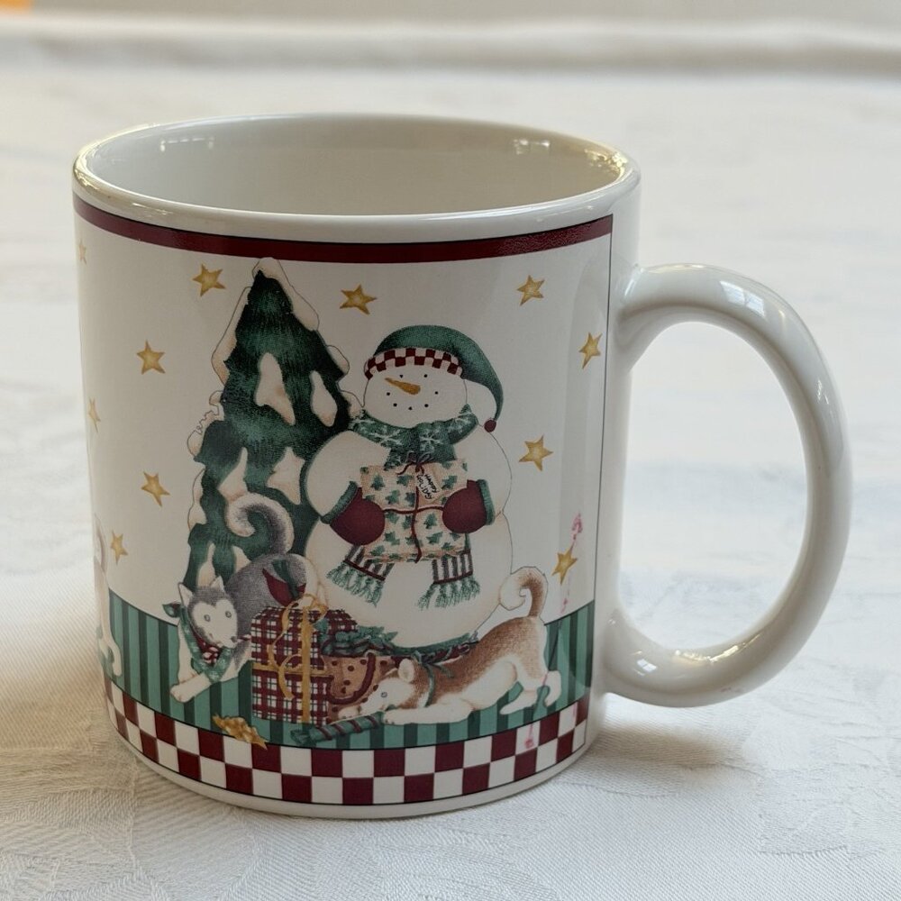 Sakura Winter Follies Christmas Mug Debbie Mumm Snowmen and penguins 1998